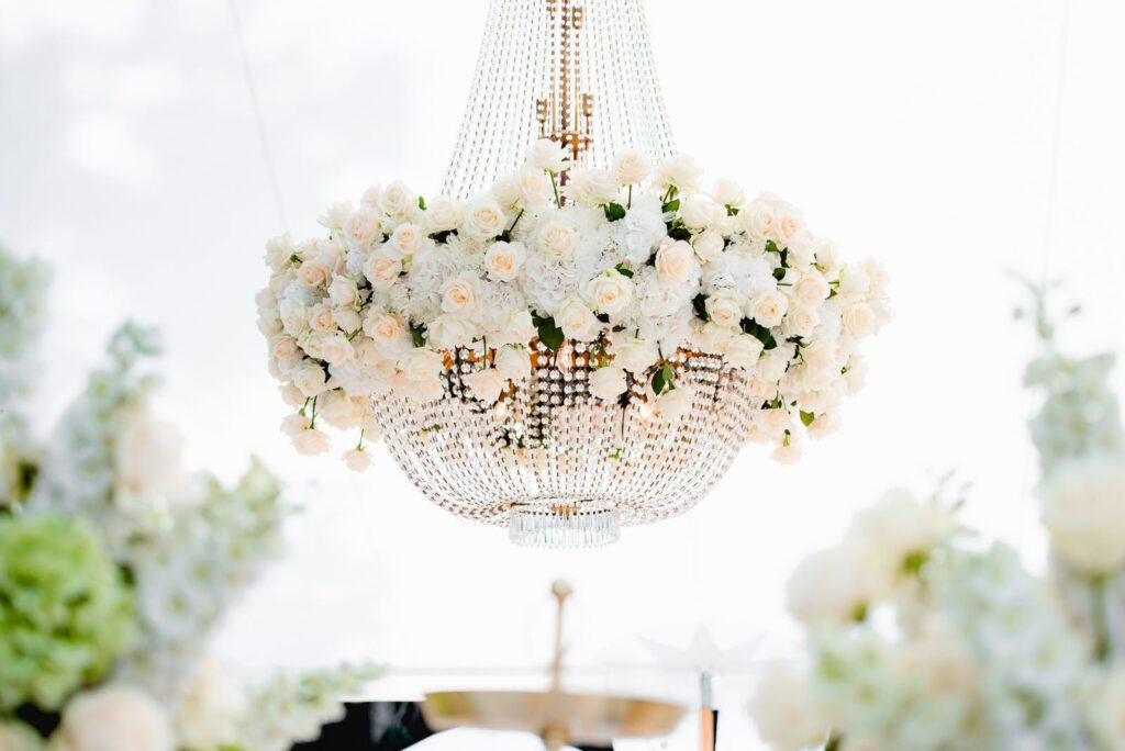 crystal chandelier rental with flowers