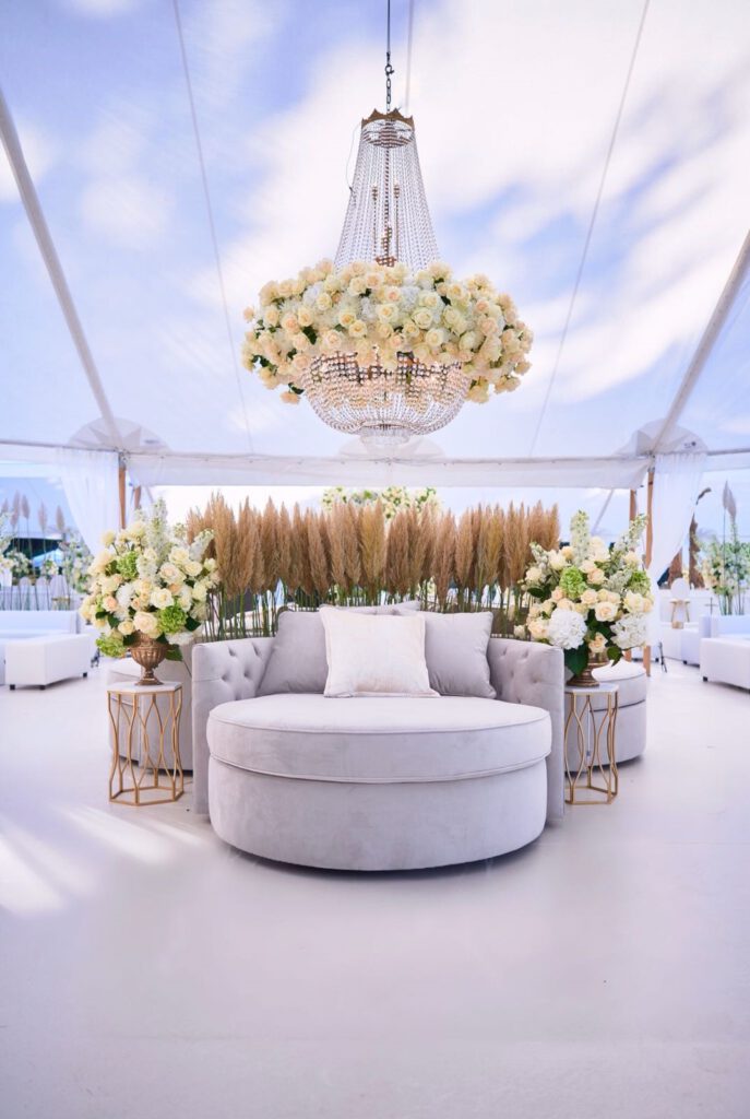 Floral chandelier wedding rental