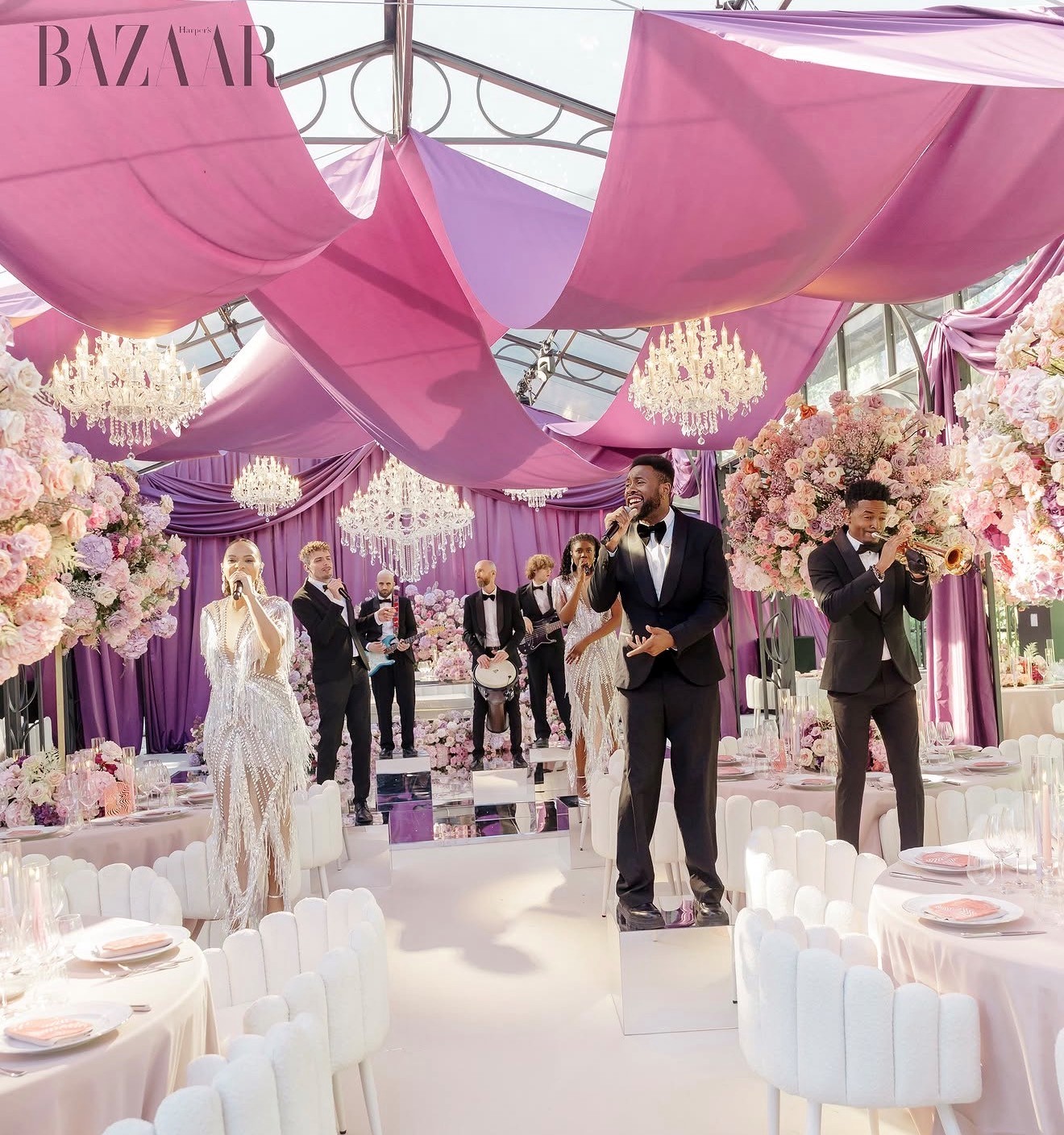Chandelier rental as featured in Harper's Bazaar