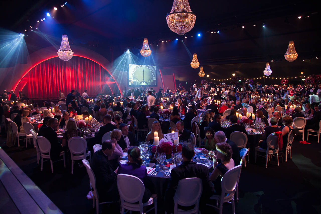 Crystal chandeliers at the Berkeley Foundation Gala, Horse Guards Parade.
